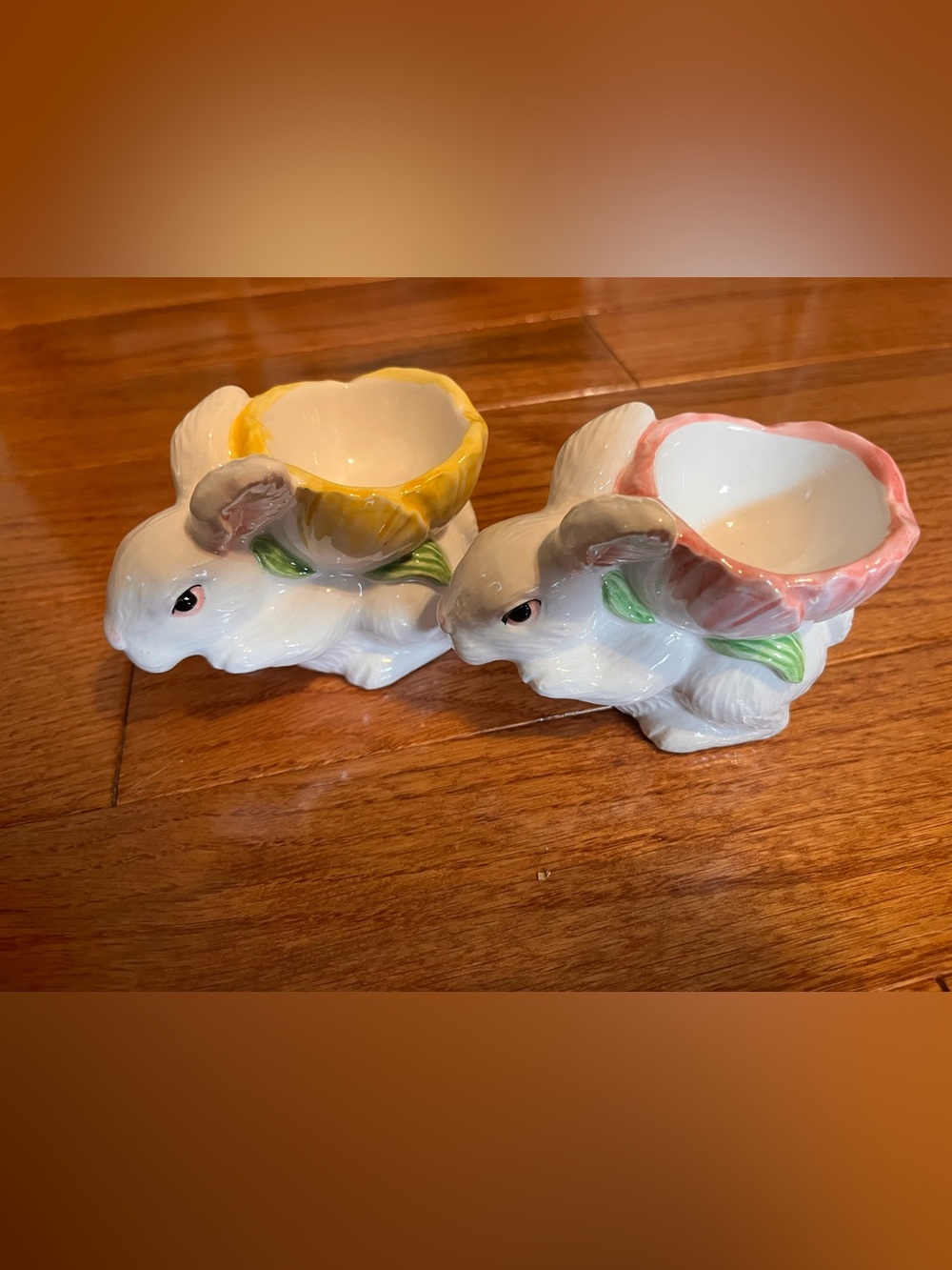 Set of 2 Ceramic Bunny Egg Holders - Like New!